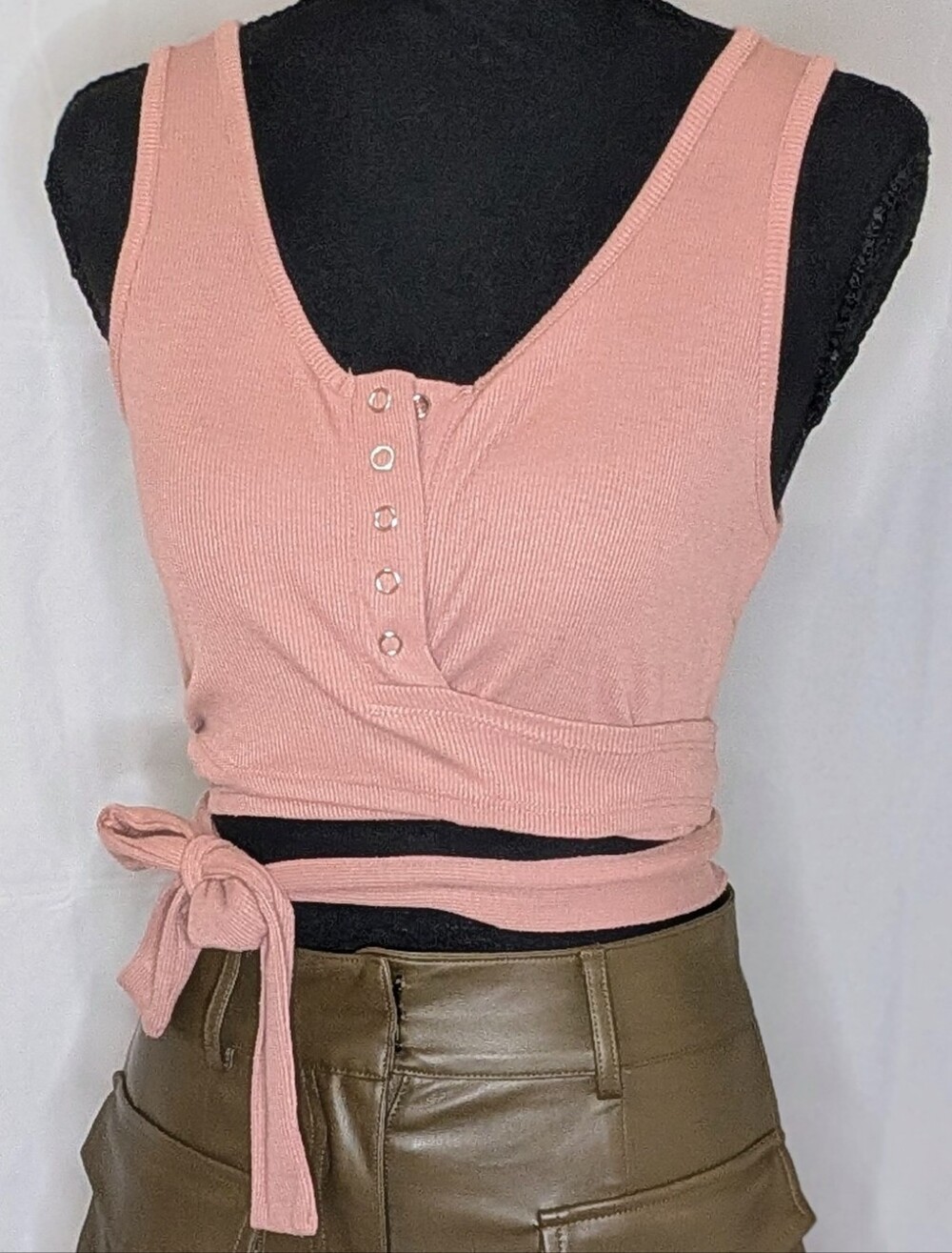 Love Tree Blush Pink Ribbed Wrap Tie Crop Top Size Small
